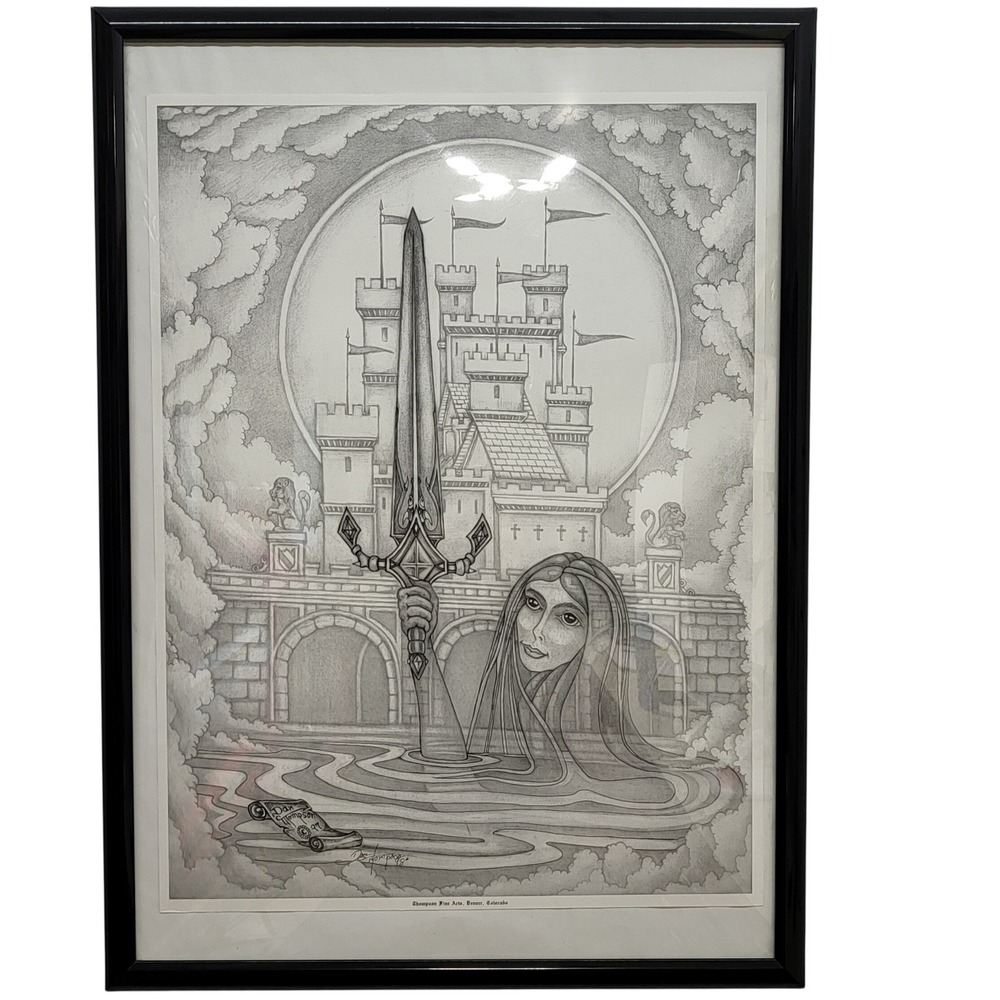 Dan Thompson Lady of the Lake Excalibur Fantasy Art Framed Print 1998 21x29‎